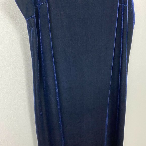 Finesse Gown Maxi Dress 2X Rhinestone Embellished Velvet Square Neck Navy Blue - Picture 4 of 8